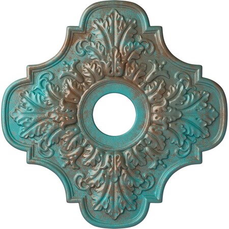 Ekena Millwork Peralta Ceiling Medallion (Canopies up to 4 5/8"), 17 3/4"OD x 3 1/8"ID x 1"P, Copper Green Patina CM17PECGS